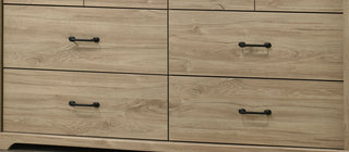 Sunvega Light Oak Finish 6-Drawer Dresser with Black Metal Handles