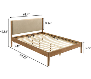 Sunvega Rubberwood Queen Bedroom Set with Corduroy Upholstered Bed Dresser Mirror Nightstand
