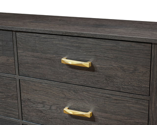 Sunvega Contemporary Gray Finish Dresser with Six Storage Drawers and Gold Accents