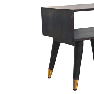 Sunvega Mid-Century Open Bedside Table with Shelf Storage in Solid Mango Wood