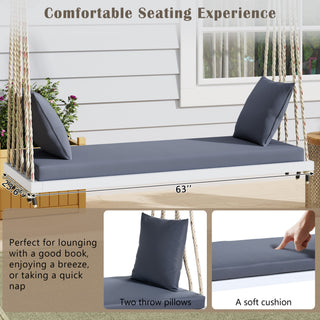Sunvega Patio Wooden Swing Chair with Cushion and Pillows, Hanging Porch Bench for Garden and Backyard