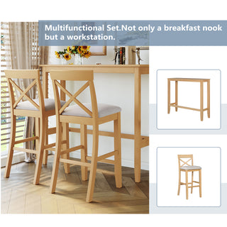 Sunvega 48" Rectangular Wood Bar Height Dining Table Set with 2 Chairs for Kitchen Breakfast Nook