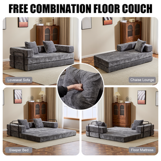 Sunvega Convertible Foldable Sofa Bed with Pillow Back Support Armrest for Living Room