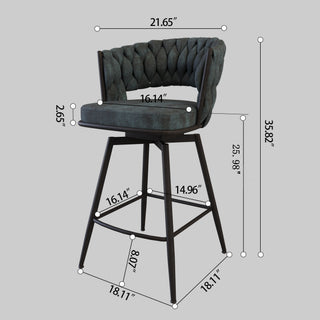 Sunvega Set of 2 Blue Suede Woven Swivel Bar Stools with Golden Legs and Footrest