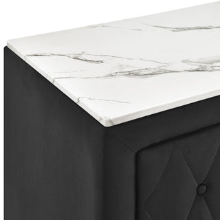 Sunvega Modern Nightstand with Faux Marble Top and Two Fabric Upholstered Storage Drawers