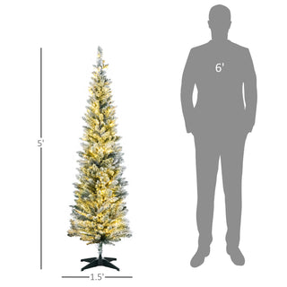 Sunvega Pencil Artificial Xmas Tree with Faux Snow Flocked Full Branch Tips Flame-retardant