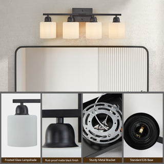 Sunvega Gold Vanity Light Fixture with Milky White Glass Shade for Mirror Bathroom