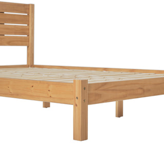 Sunvega Minimalist Boho Queen Bedframe with Slatted Headboard in Natural Pine