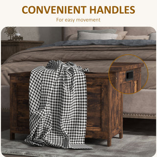 Sunvega Rustic Brown Wooden Storage Chest with Two Safety Hinges and Side Handles