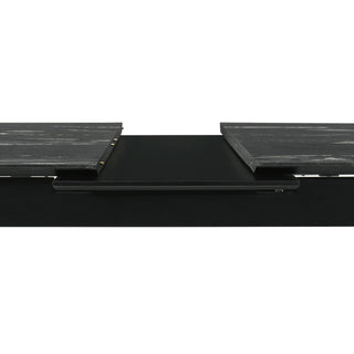 Sunvega Modern Black Dining Table with Self-Storing Leaf and Faux Marble Top
