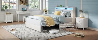 Sunvega Queen Bed Frame with Ergonomic Headboard Outlets Charger LED Light Storage