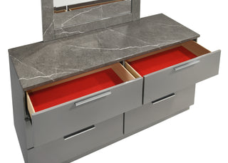 Sunvega White Lacquer Dresser with Six Smooth-Glide Drawers and Marble Accents