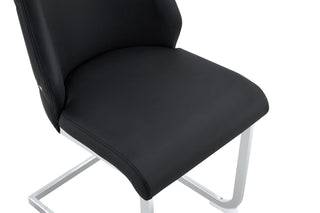 Sunvega White Faux Leather Dining Chairs Set of 2 with Gold Mesh Texture and Chrome Handle