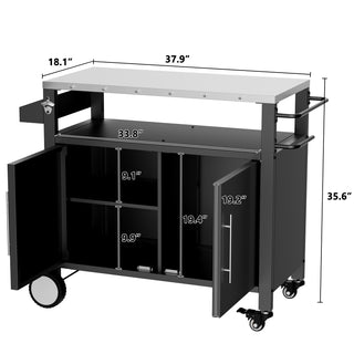 Sunvega Two Doors Outdoor Grill Cart with Storage and Lockable Wheels for Patio