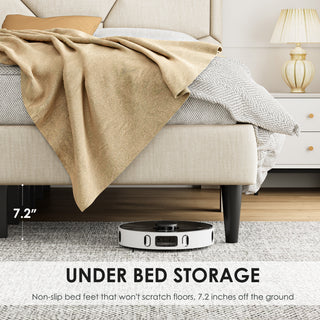Sunvega Queen Bed Frame with Linen Storage Headboard Strong and Stable No Noise