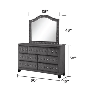 Sunvega Cream Velvet Upholstered Crystal Tufted 7-Drawer Dresser with Wood Frame