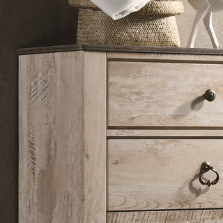 Sunvega White Wash Finish Contemporary Patched Wood Top Chest with 5 Drawers
