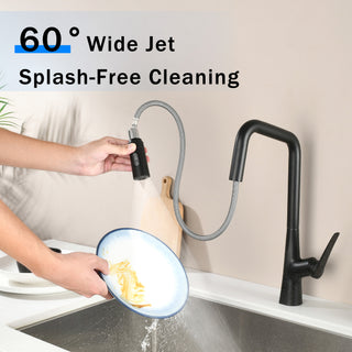 Sunvega Matte Black High Arc Pull Down Kitchen Faucet with 3 Spray Modes