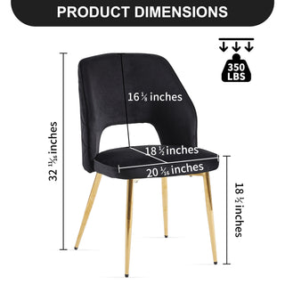 Sunvega Modern Gray Velvet Dining Chairs with Hollow Back and Gold Metal Legs Set of 4
