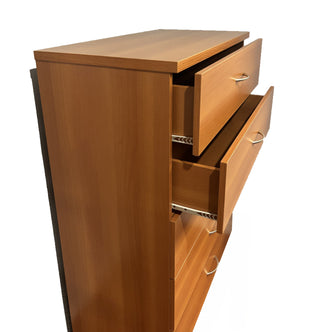 Sunvega Five Drawer Chest with Curved Metal Handles and Glide Rails in Light Cherry