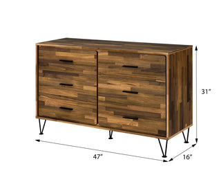 Sunvega Walnut 6-Drawer Dresser with Oak Finish and Spacious Storage Drawers