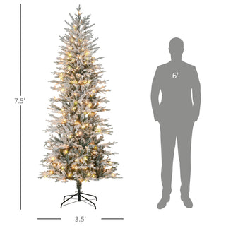 Sunvega Pencil Artificial Xmas Tree with Faux Snow Flocked Full Branch Tips Flame-retardant