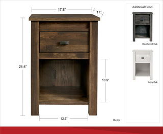 Sunvega Rustic Farmington Nightstand with Drawer and Open Cubby for Bedroom