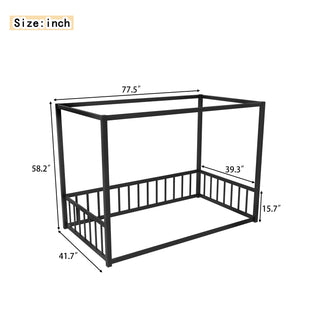 Sunvega Twin Size Modern Low-Profile Floor Bed Frame with Multi-Sided Fence Guardrails