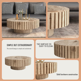 Sunvega Modern Minimalist Round Coffee Table with Natural Wood Texture for Living Room