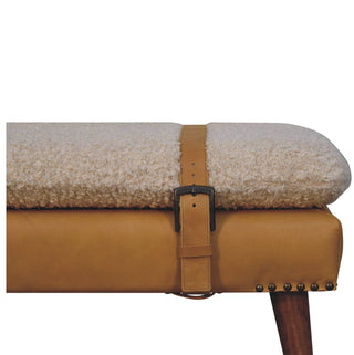 Sunvega Handwoven Cotton and Buffalo Hide Leather Bench with Belted Strap Design