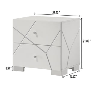 Sunvega Contemporary Nightstand with Geometric Accents and High-Gloss White Finish