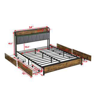 Sunvega Queen Size Storage Bed Frame with Charging Station and RGB LED Lights