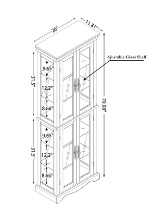 Sunvega Exquisite and Refined Lighted Glass Curio Display Cabinet with Illuminated Multilayer Design