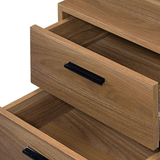 Sunvega Modern Brown Oak and Black 2-Drawer Nightstand with Open Shelf