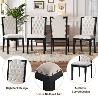 Sunvega Upholstered Dining Chairs Set of 4 with High Back Tufted Detail and Nailhead Trim