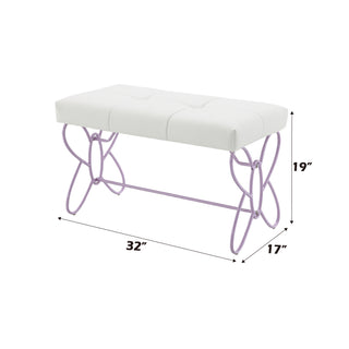 Sunvega Butterfly Design Armless Bench with Padded White Faux Leather Seat