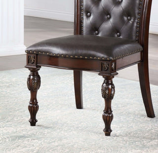 Sunvega Traditional Walnut Solid Wood Dining Chairs with Dark Brown Leatherette Seats