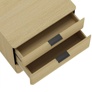 Sunvega Modern Oak Nightstand with 3 Drawers and Glam Metal Handles for Bedroom