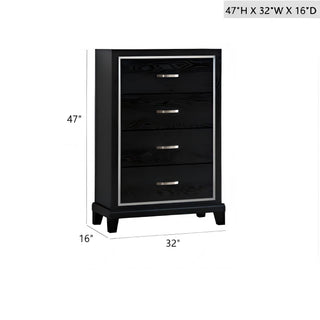 Sunvega Modern Black Nightstand with Two Drawers and Built-In AC USB Outlets