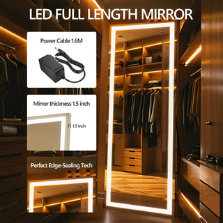 Sunvega Super Bright Dimmable LED Full Length Mirror with Shatterproof HD Glass
