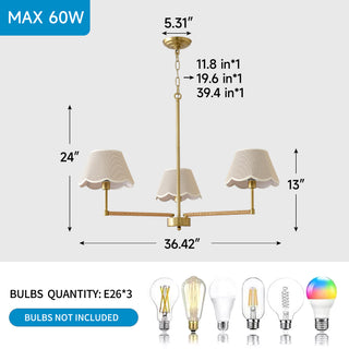 Sunvega Gold Finish 6-Light Rope and Fabric Shade Chandelier Pendant Lamp
