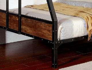 Sunvega Industrial Black Metal Bunk Bed With Wood Panels And Attached Ladder