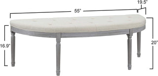 Sunvega Light Beige Button Tufted Upholstered Bench with Weathered Gray Wooden Legs