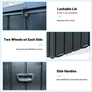 Sunvega 120 Gallon All-Weather Waterproof Lockable Outdoor Metal Storage Box with Wheels