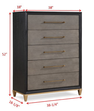 Sunvega Contemporary Dark Wood Nightstand with Brushed Gold Hardware and Tapered Legs