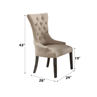 Sunvega Beige Linen Upholstered Dining Chairs with Weathered Espresso Wooden Legs Set of 2