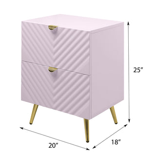 Sunvega Pink High Gloss Wave Pattern Nightstand with Metal Legs and Smooth Drawers