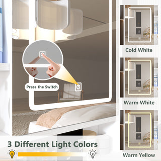 Sunvega Makeup Vanity with 3 Color Lights Openable Mirror 4 Drawers Rattan Dresser