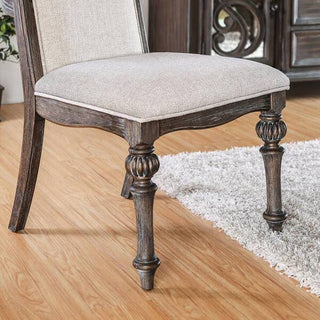 Sunvega Rustic Style 2pc Side Chair with Upholstered Seat and Intricate Wood Inlay Detail