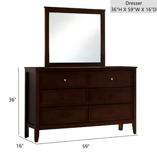 Sunvega Fully Assembled 6 Drawer Dresser with French Dovetail Wood Veneer Finish